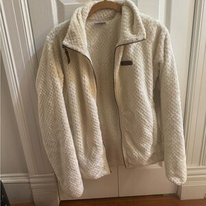 White fuzzy Columbia jacket